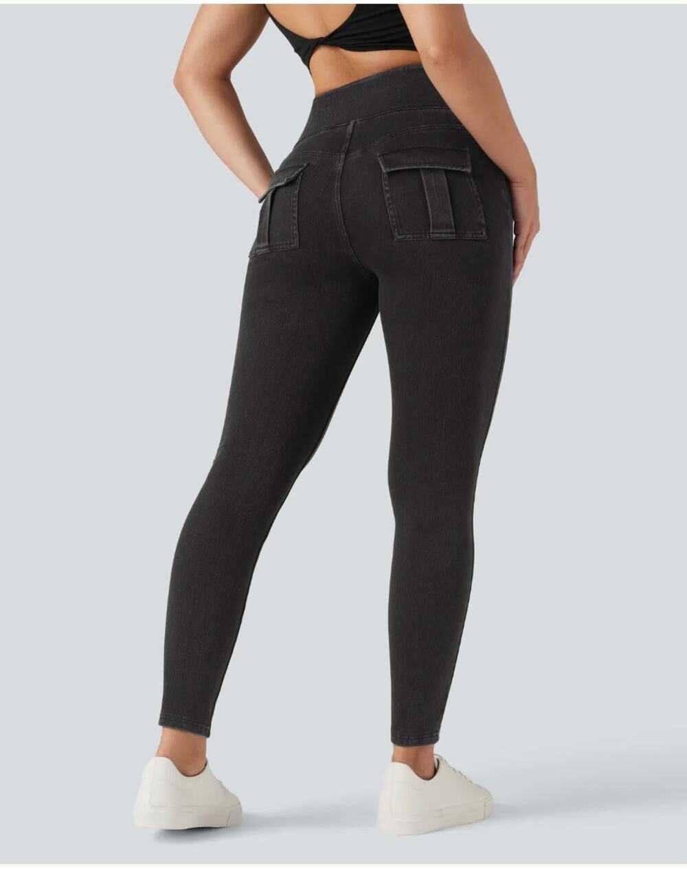 NWT Halara Flex Black High Waist Tummy Control Denim Leggings Jeggings L